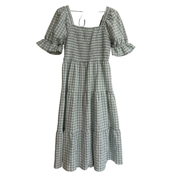 Zesica XL green plaid dress on or off shoulder smocked - Picture 1 of 5